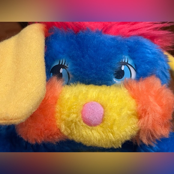 Vintage 1980s Popples FAKIE Plush Toy Bright Blue Stuffie Stuff Animal Neon - Picture 9 of 11